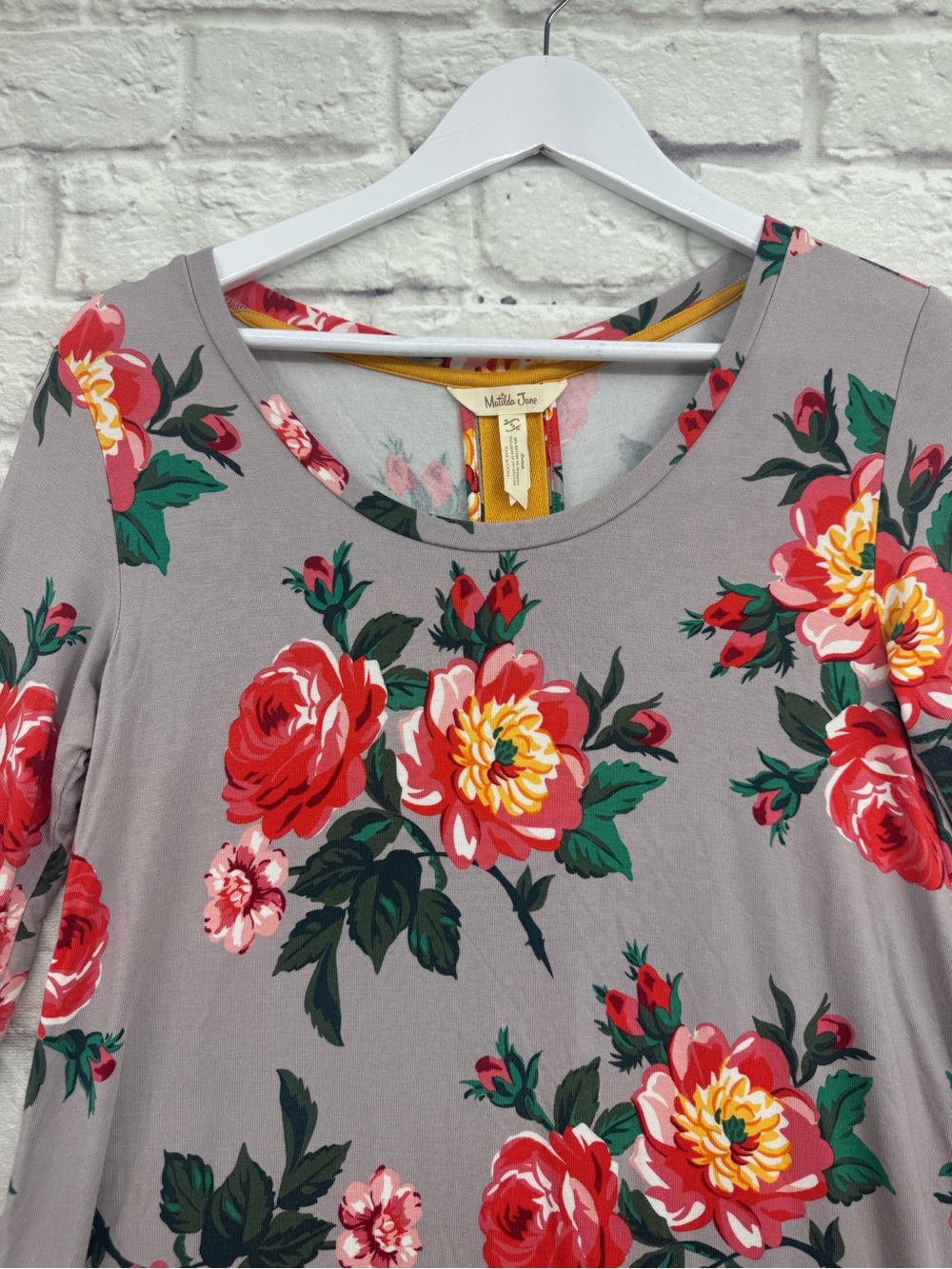 MATILDA JANE Say I’m a Dreamer Floral Swing Dress Tunic Size S Gray Red Boho - Picture 2 of 13